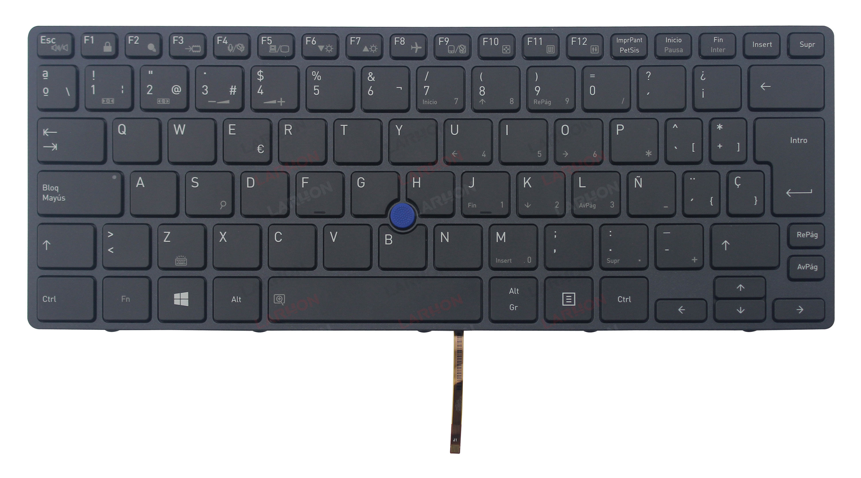 LARHON Black Backlit SP Spanish Keyboard Black Frame TrackPoint For